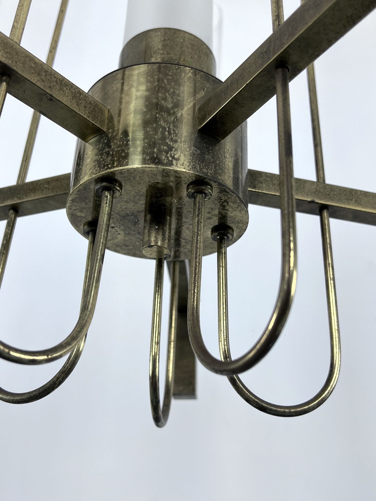 2692.3 Sciolari, Five Arms Brass And Glass Tube Chandelier. Italy 1960s photo