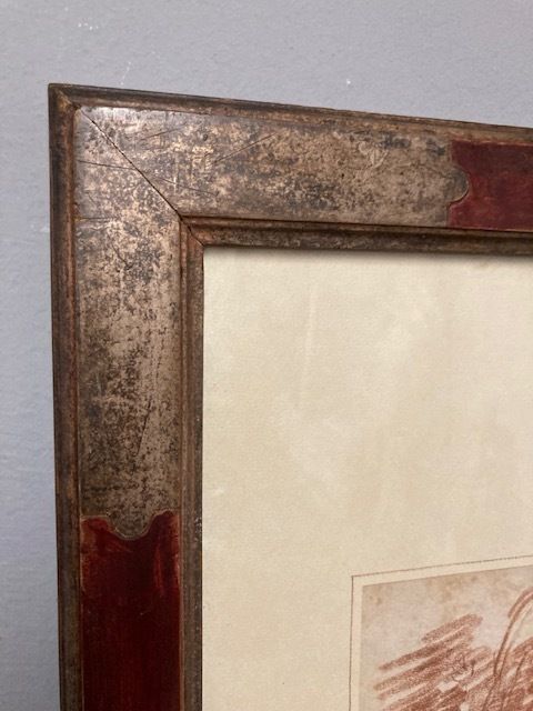 Mid 19th Century Drawing In Sanguine Pencil. In Frame With Silver Inserts photo vinterior