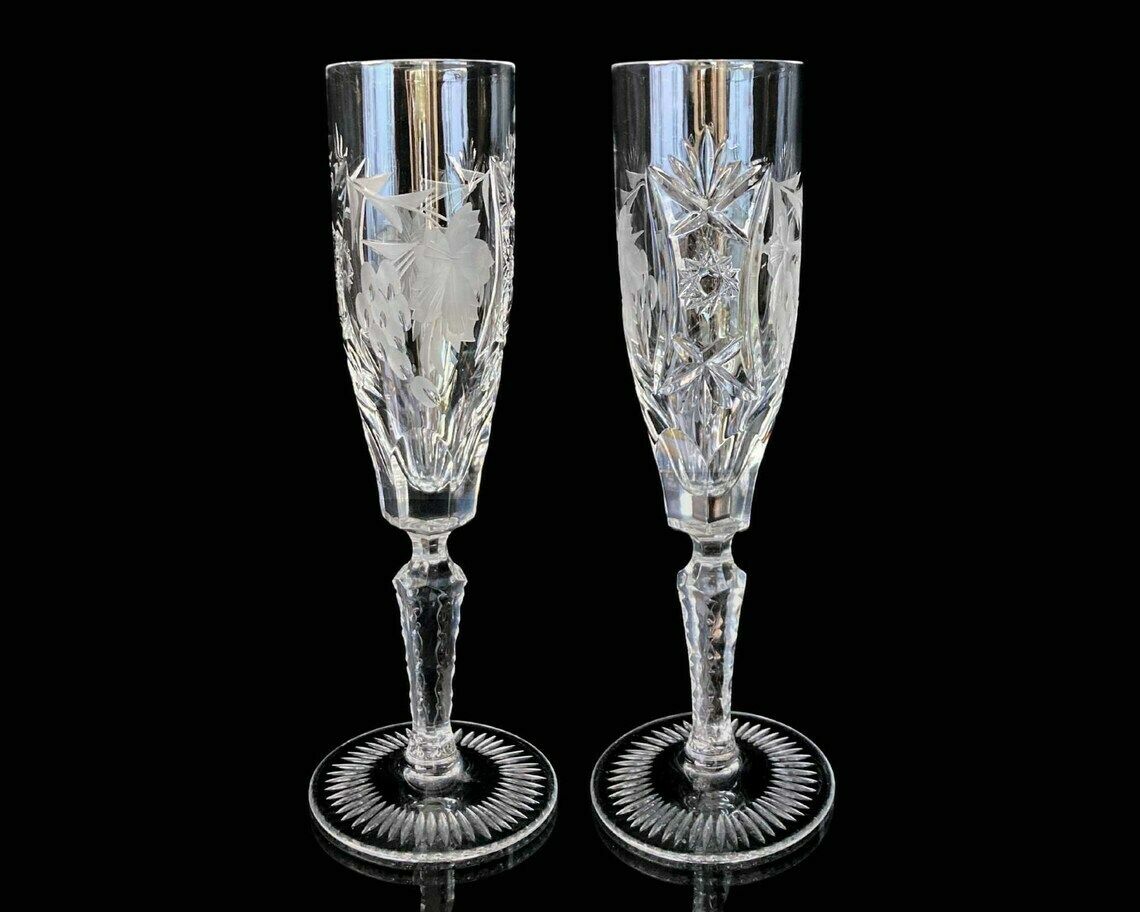 Kristallen Champagneglazen | Vintage Toastglazen | 2 Stuks | Nachtmann Grapes Decor In Helder Kristal