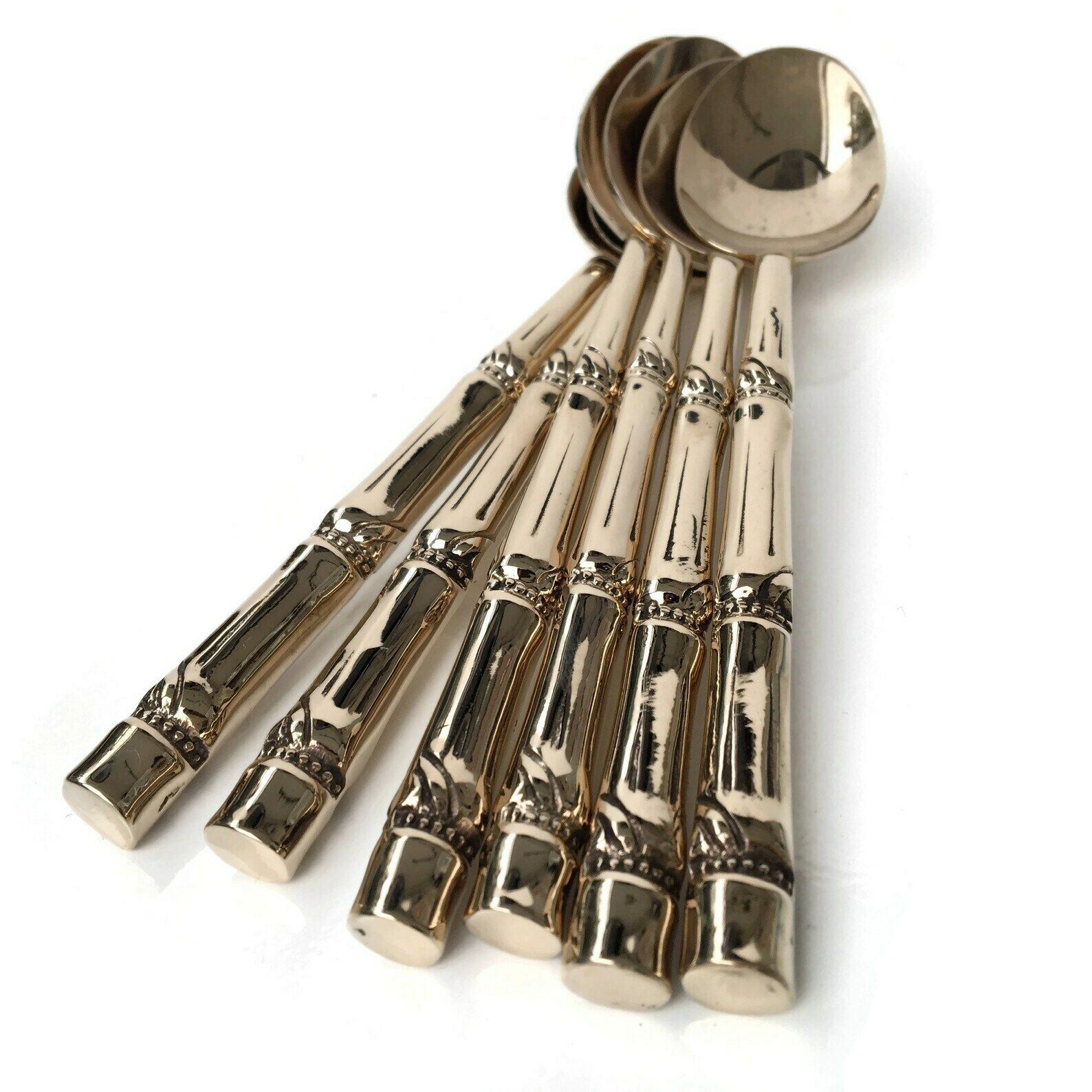 6x Messing Dessertlepels | Gepolijst | Gouden Bamboe Bestek