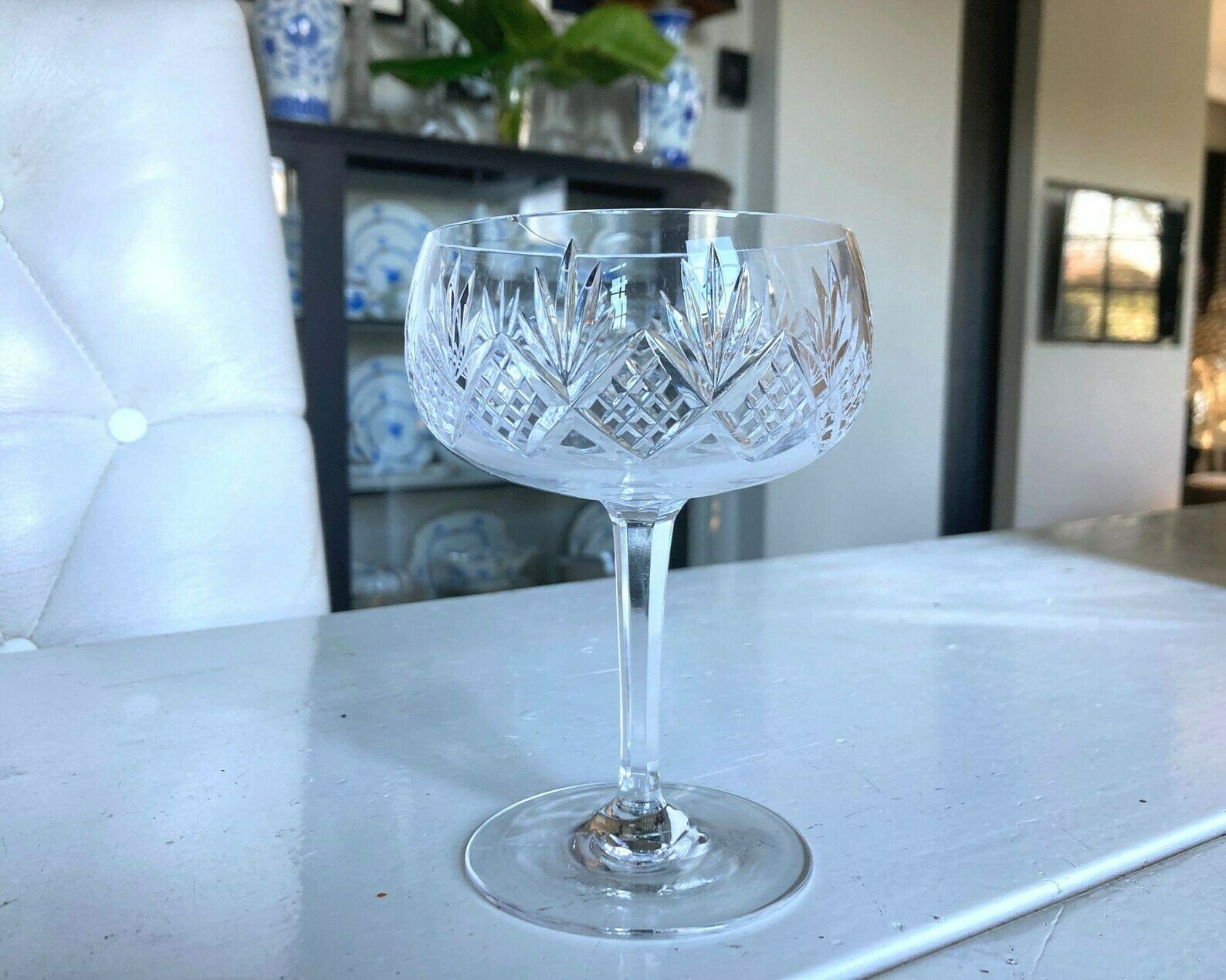 Crystal Champagne Glasses | Champagne Coupes | 6pcs| Criss Cross Cuts And Tall Stemmed photo for sale