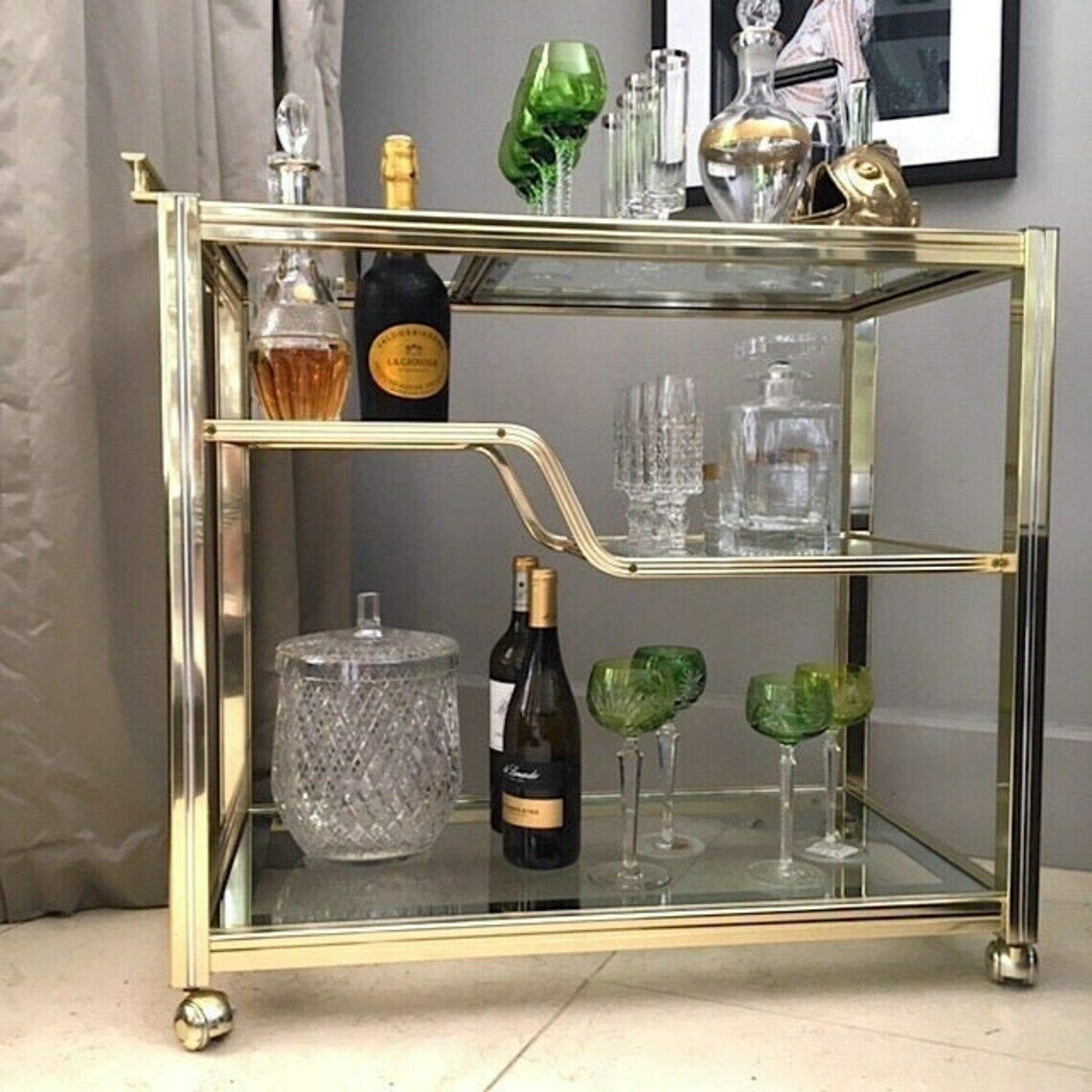 Pierre Vandel Barkar Met Gouden Dienblad | 3 Niveaus, Flessenhouder En Dienblad | Parijs, Jaren 1960
