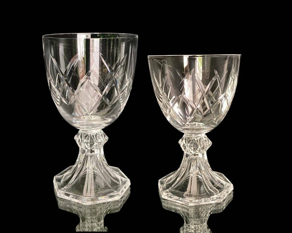 Val Saint Lambert Wine Glasses | Hexagon Hollow Foot | Model Yale (Weird Cut) | 6pcs | Sound!