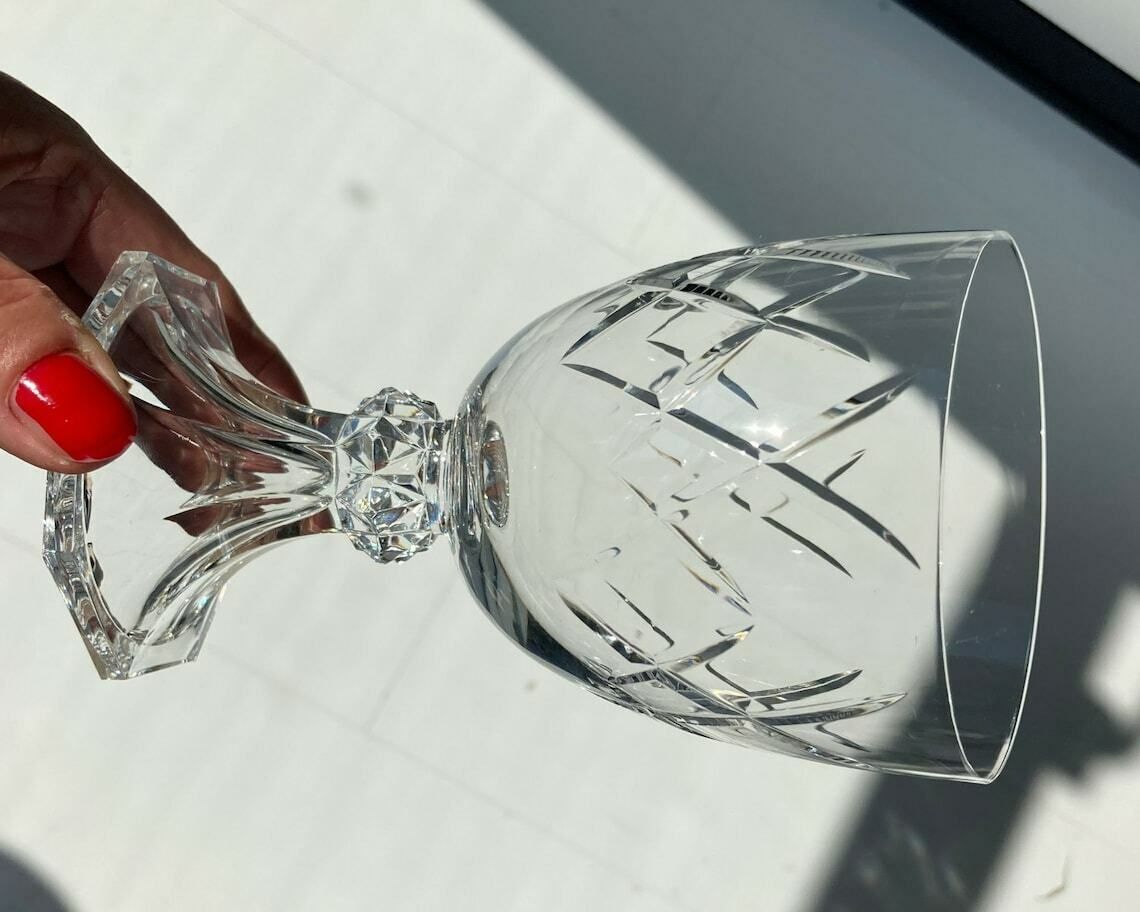 Val Saint Lambert Wine Glasses | Hexagon Hollow Foot | Model Yale (Weird Cut) | 6pcs | Sound! photo vinterior