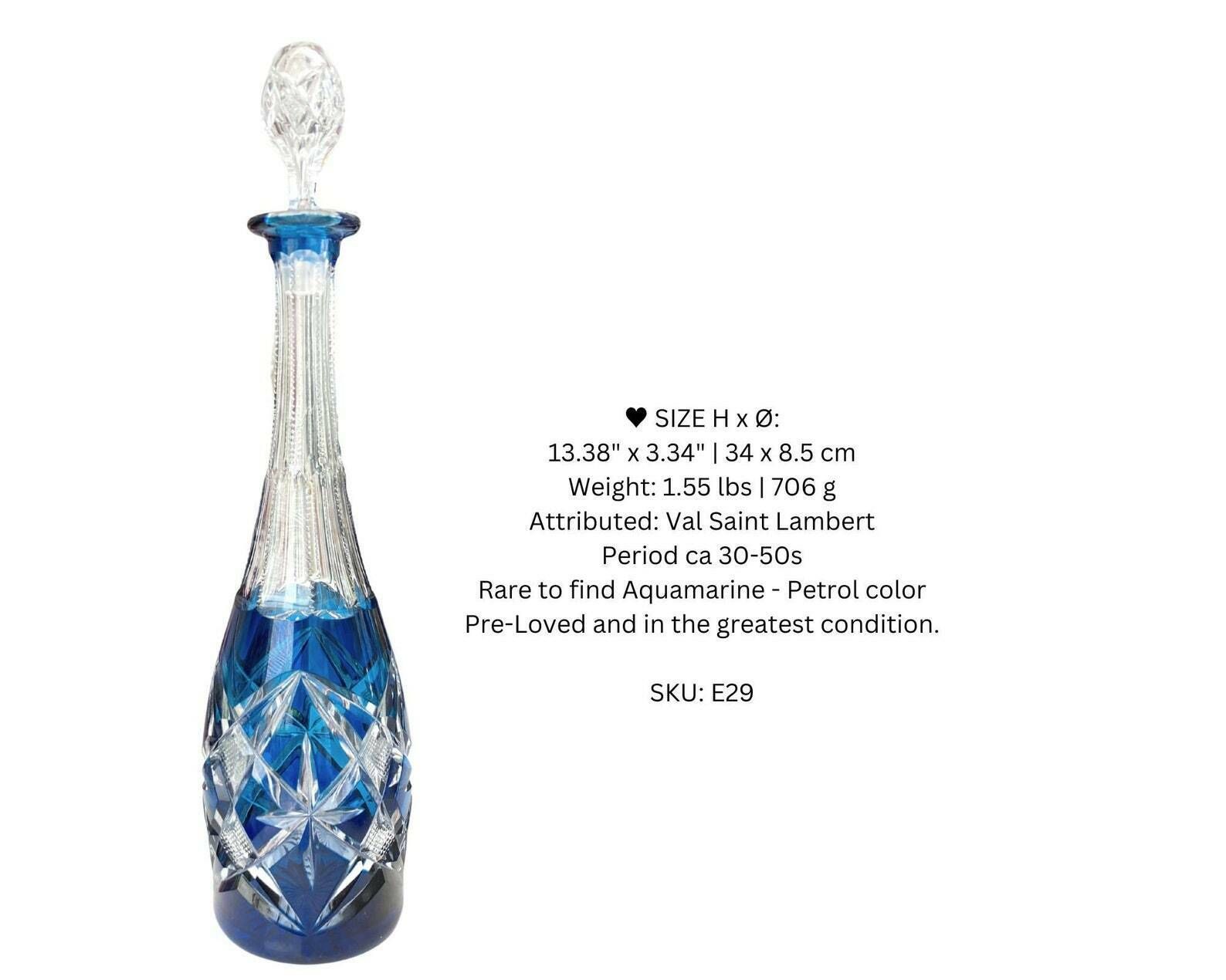 Kristallen Likeurkaraf In Petroleumkleur | Val Saint Lambert, Baccarat, Saint Louis | Ca. Jaren 1940 photo for sale