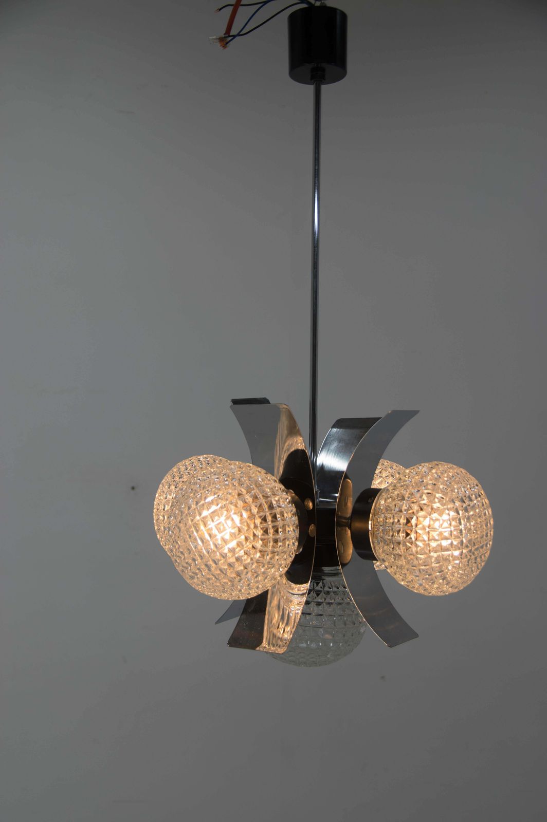 Mid Century Chrome & Glass Chandelier, Czechoslovakia, 1970s photo 581.0