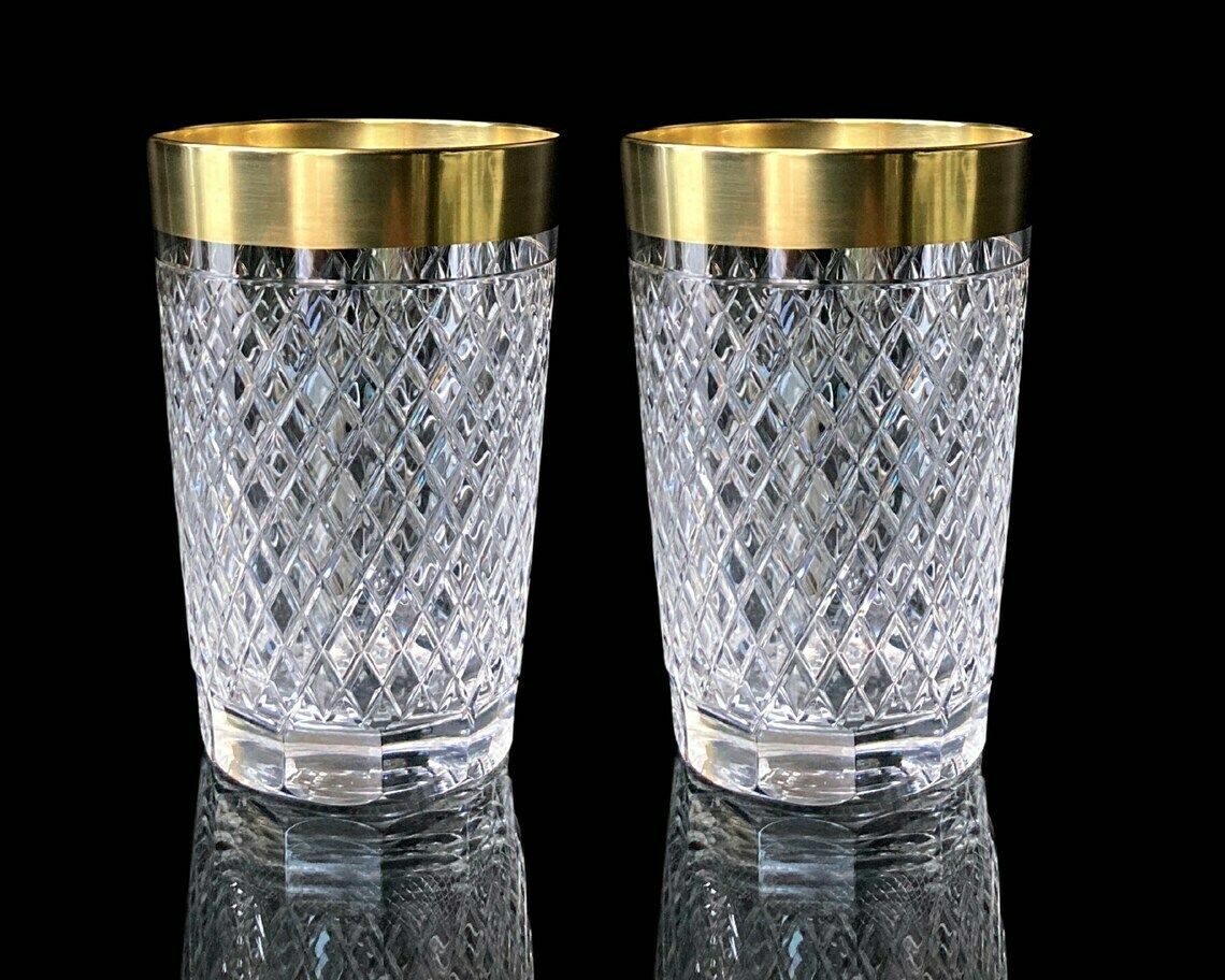 Crystal Water Glasses | Cocktail Glasses | 6pcs| Tumblers With 24k Gold Trim | Rheinkristall| 1950s photo furniture