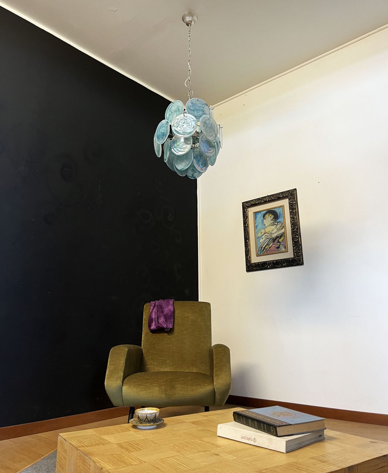 Vintage Italian Murano Chandelier   24 Blue Disks photo vinterior