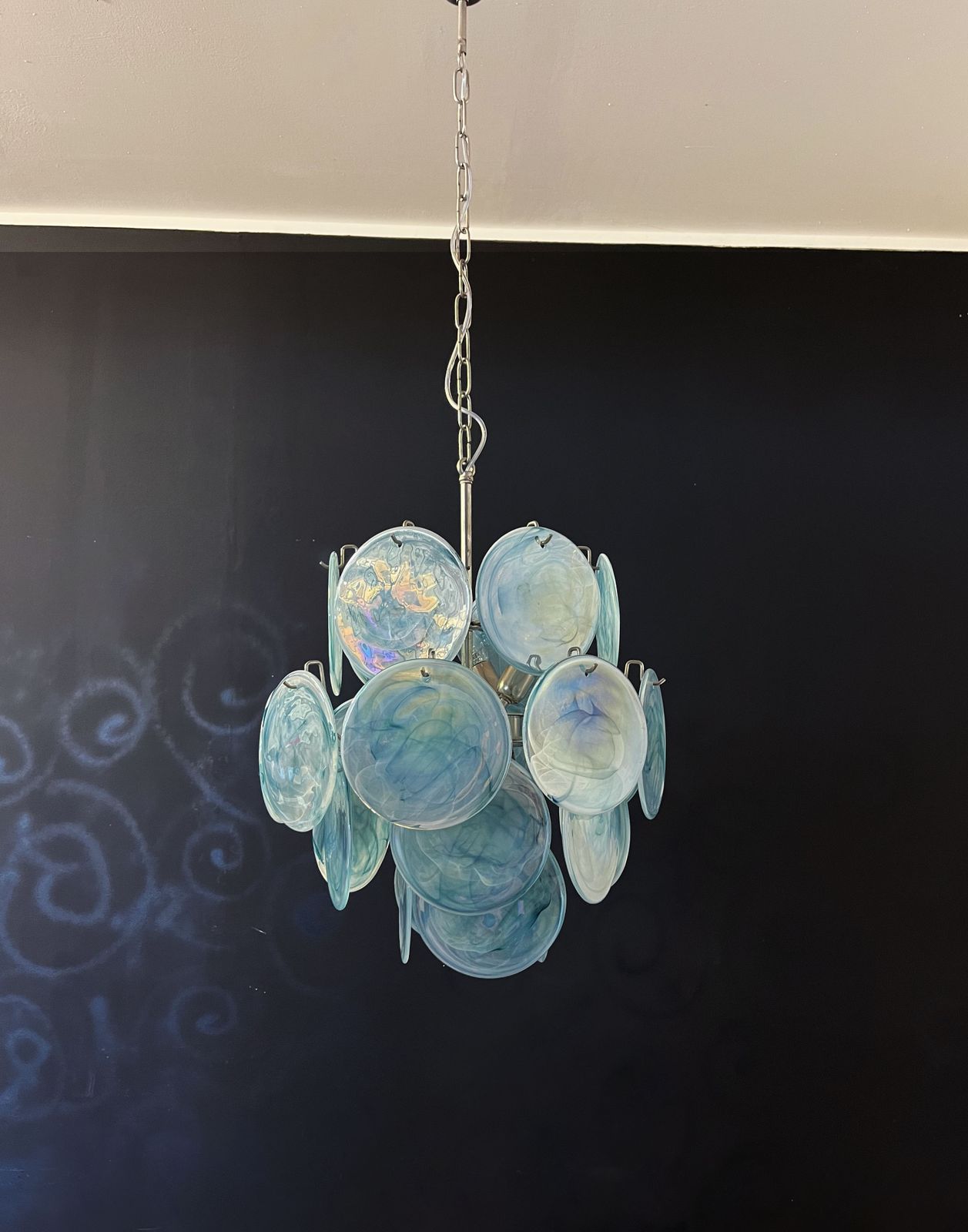 Vintage Italian Murano Chandelier   24 Blue Disks