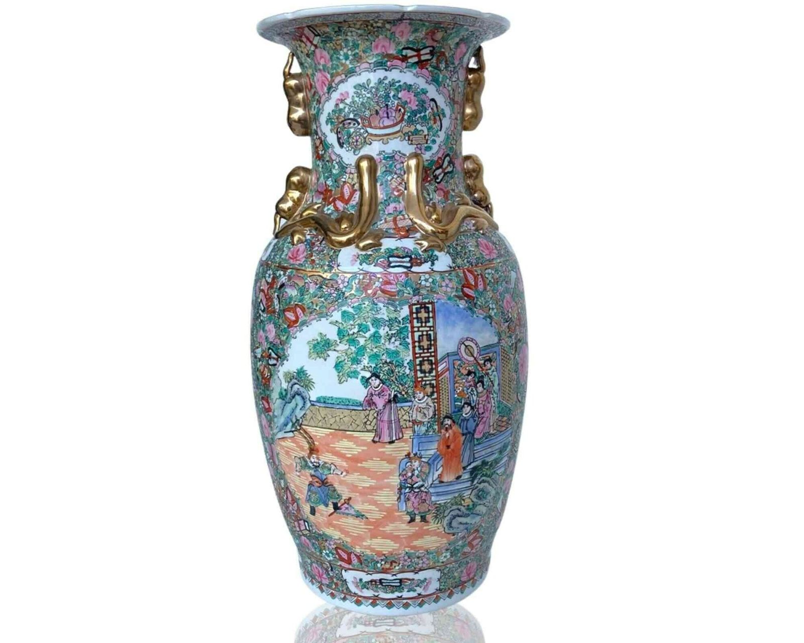 Large Canton Chinese Vase | Xxl | Signed | Family Rose