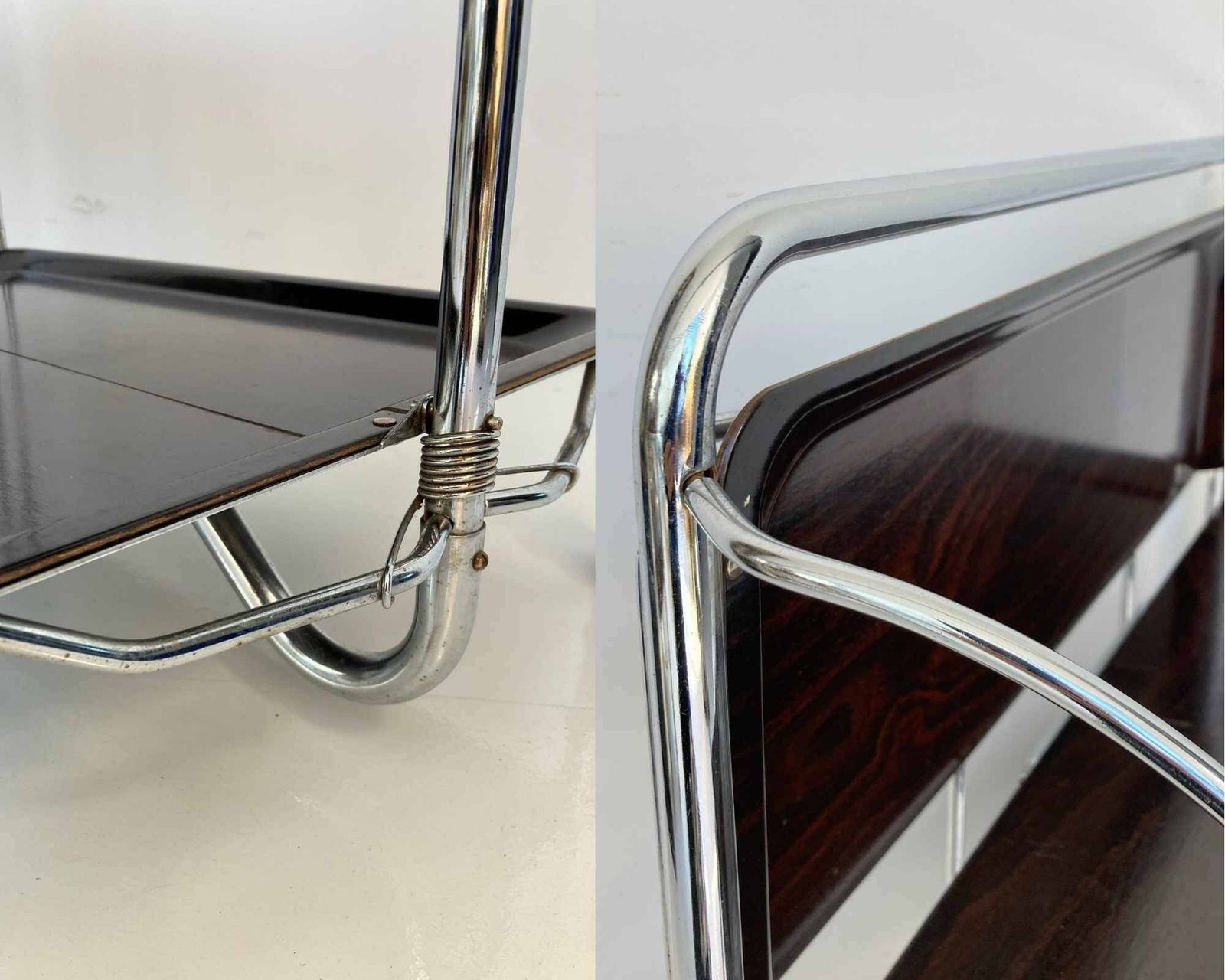 Chrome Bar Cart Foldable | Bremshey Dinett | Side Table In Dark Brown | Original 60s Design photo for sale