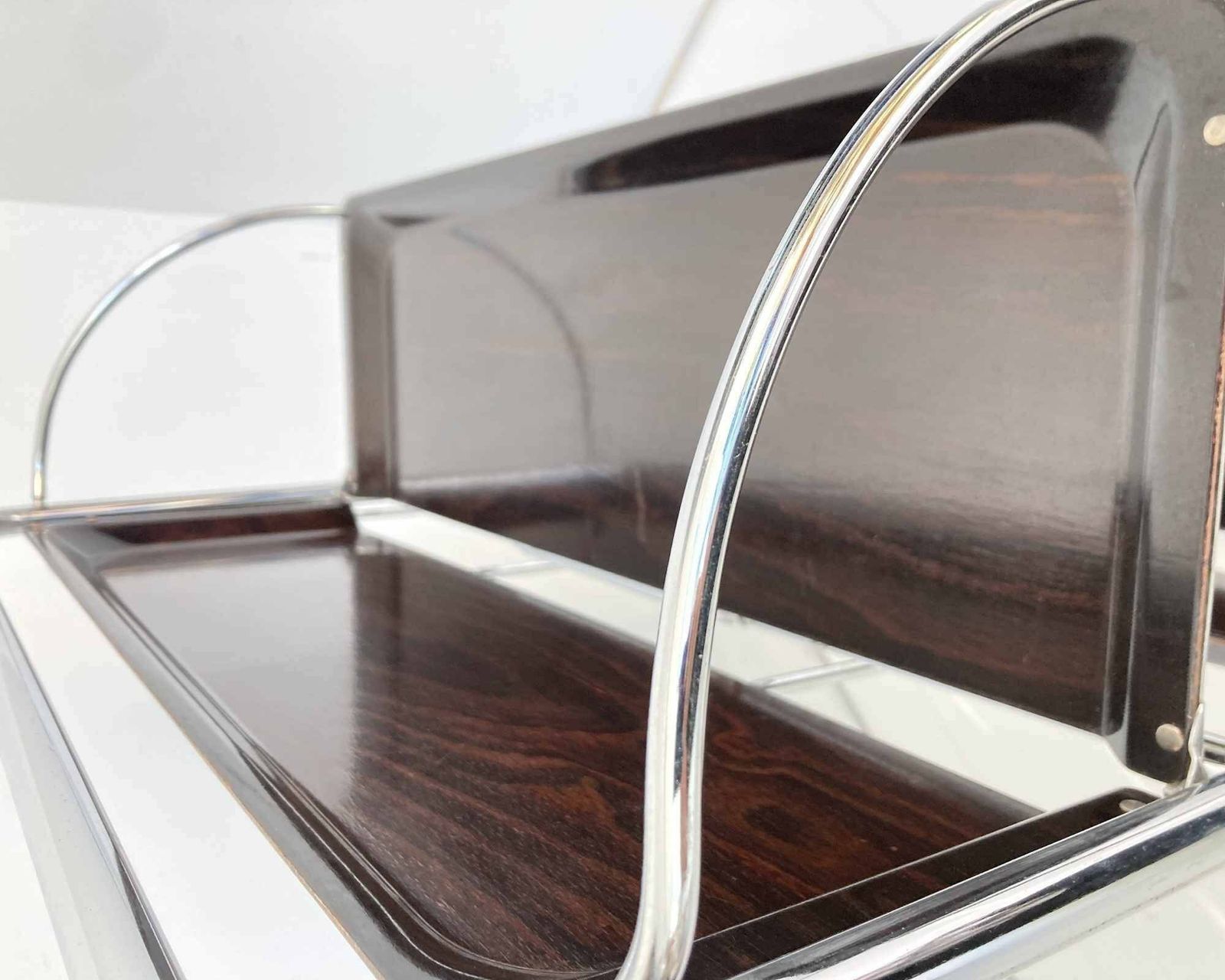 Chrome Bar Cart Foldable | Bremshey Dinett | Side Table In Dark Brown | Original 60s Design photo Furniture