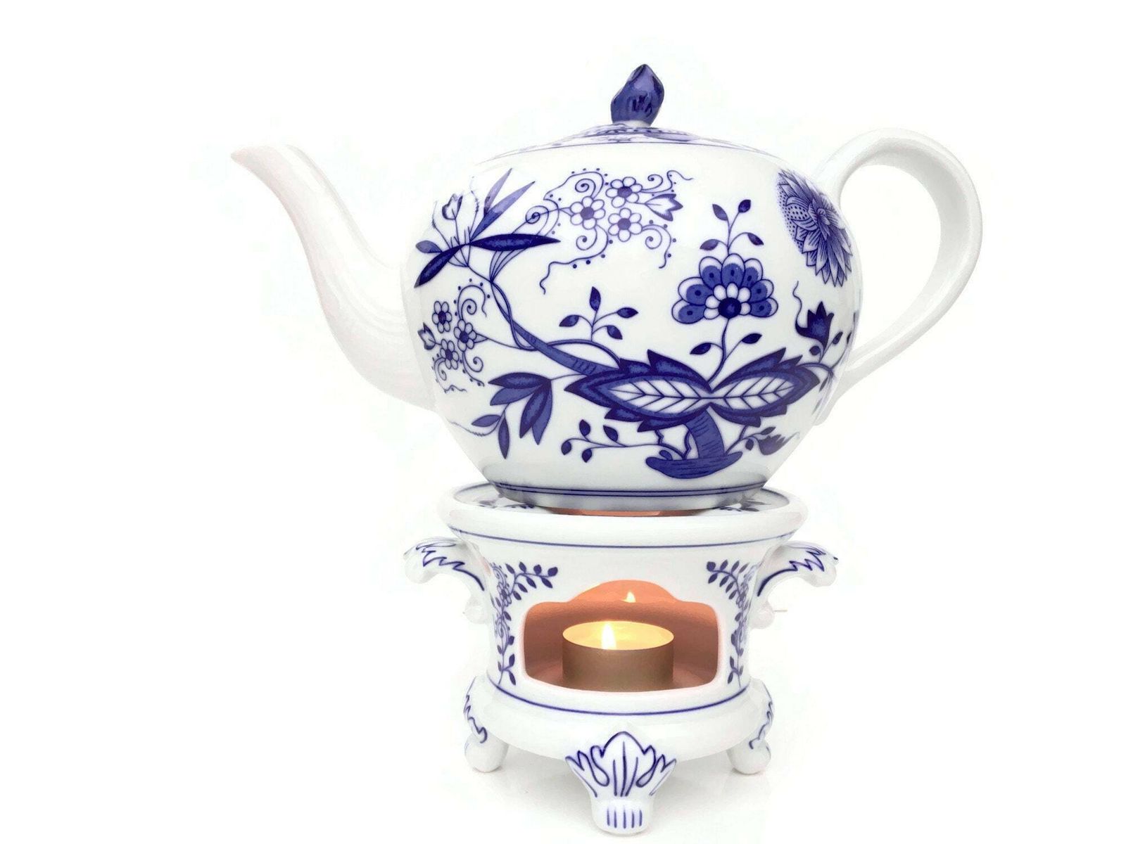 Porseleinen Theelichtje | Blauw Uien Theeverwarmer | 1 Stuk | Van Hutschenreuther (Rosenthal)