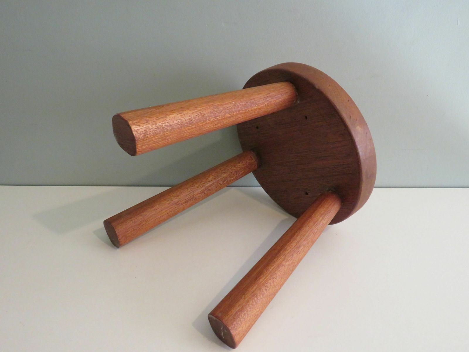 Brutalist Wooden Tripod Stool With Flared Legs, France 1960 photo furniture