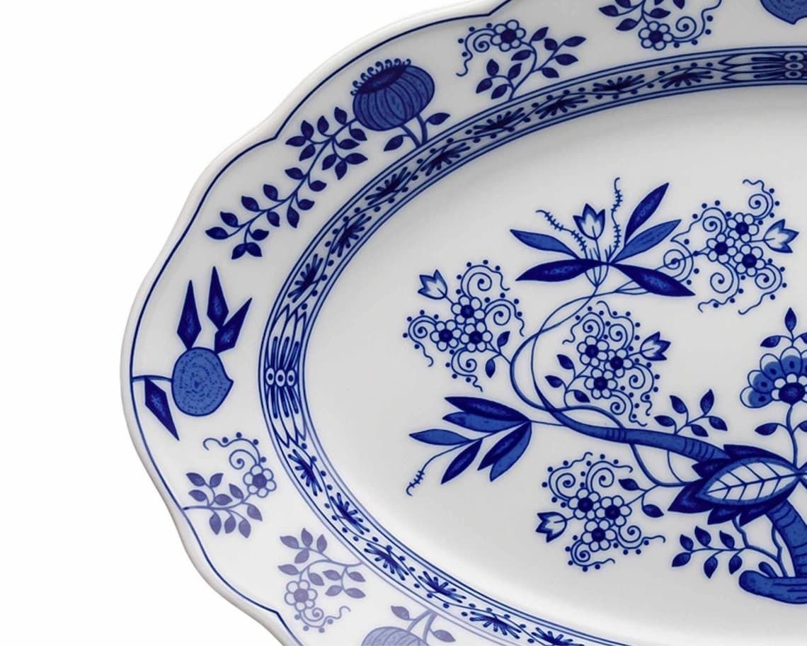 Blauw Uien Serveerschaal | Ovale Porseleinen Schaal | (1 Stuk) | Hutschenreuther (Rosenthal) photo Woonaccessoires