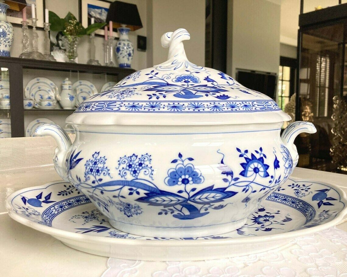 Blauw Uien Serveerschaal | Ovale Porseleinen Schaal | (1 Stuk) | Hutschenreuther (Rosenthal) photo 83.0