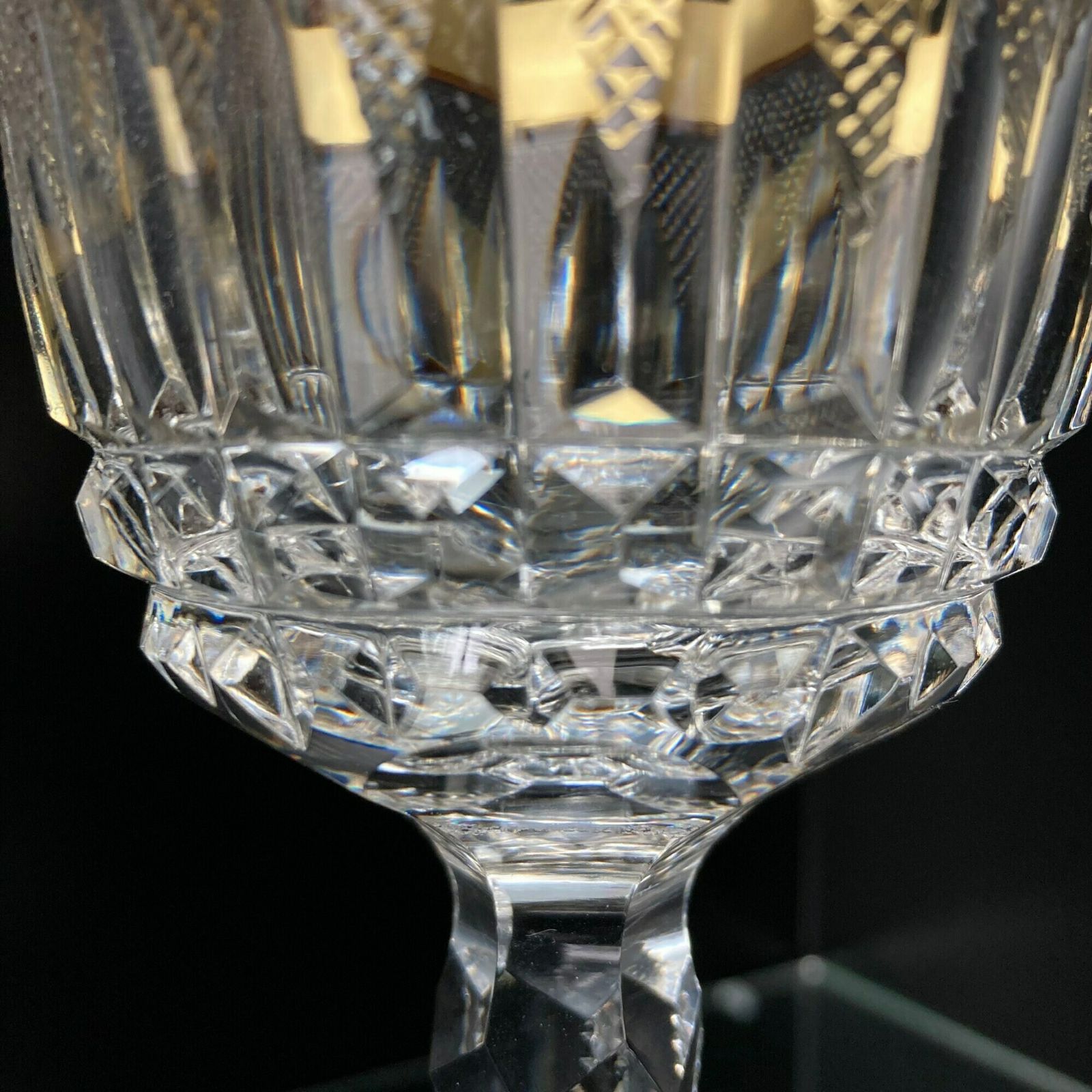 2x Kristallen Wijnglazen | 8,4" Hoog | Lismore Geslepen | Rococo | 24k Goud photo for sale