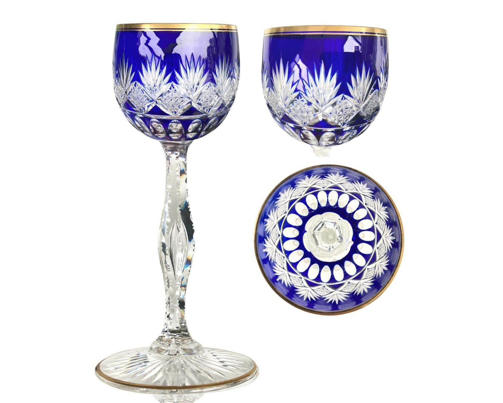 Crystal Blue Wine Glass | Saint Louis Lafayette | Airbubble | Circa 1905