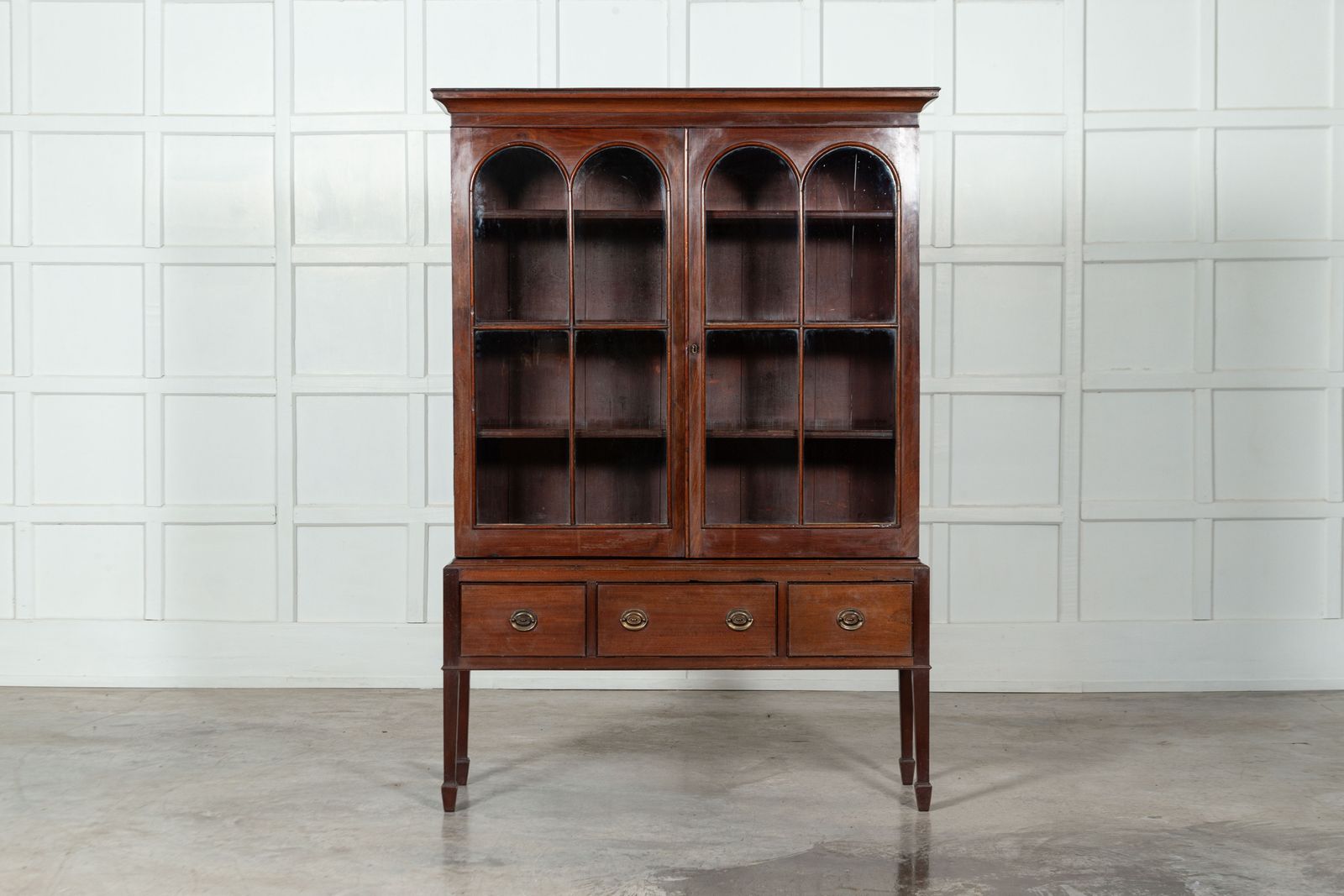 English Mahogany Arched Glazed Dresser Cabinet