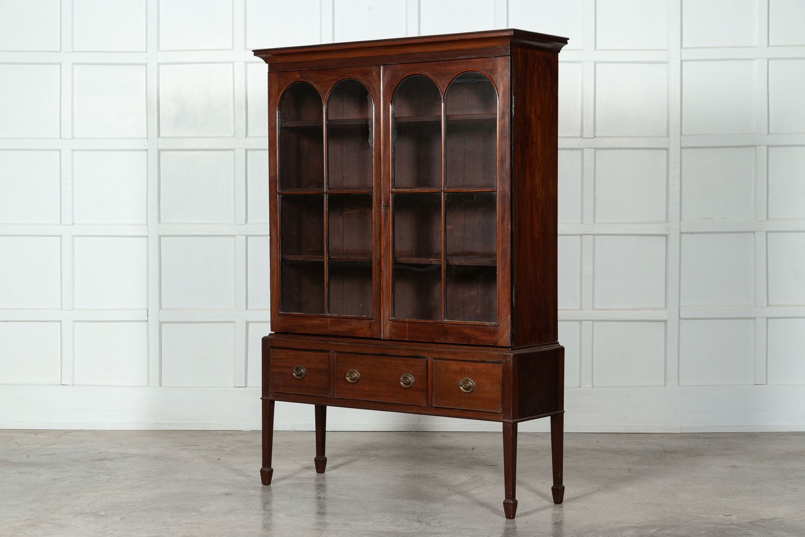 English Mahogany Arched Glazed Dresser Cabinet photo for sale