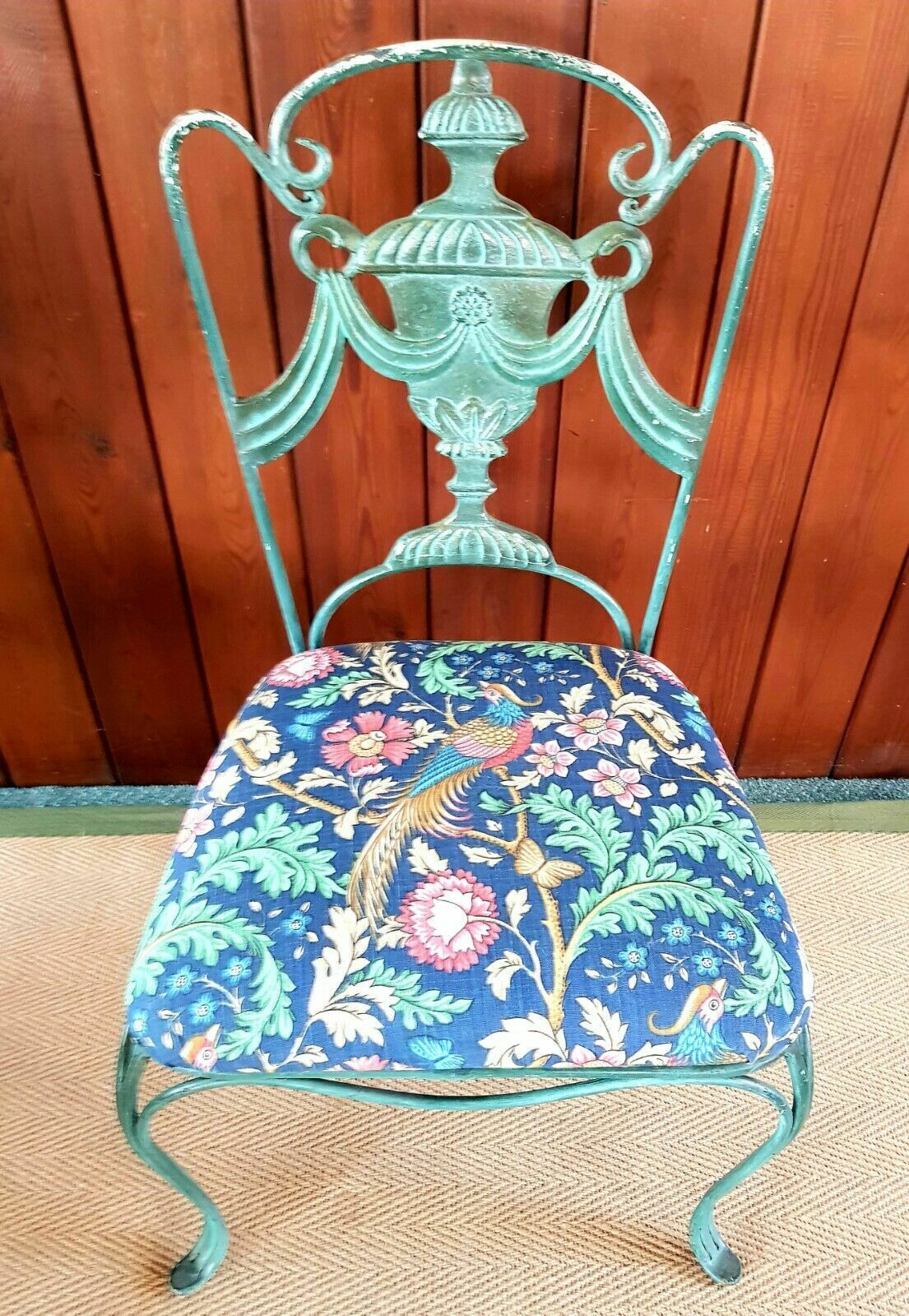 Superb Set Of Four French Mid Century Green Painted Upholstered Iron Chairs photo vinterior