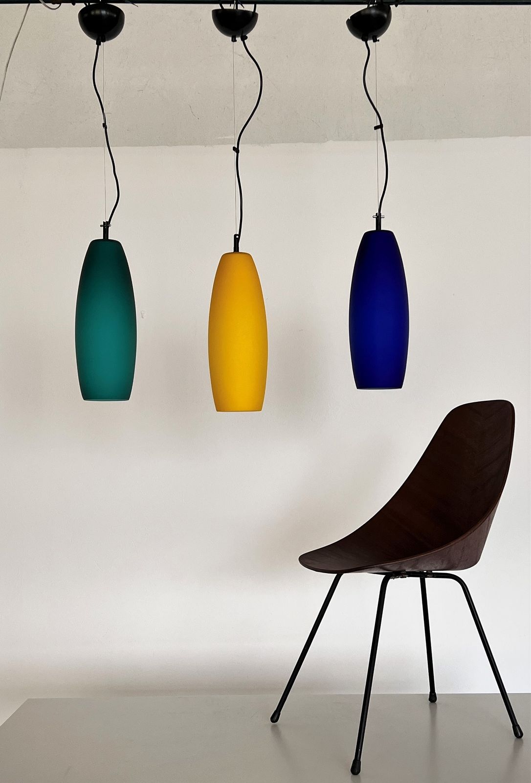 Italian Murano Frosted Glass Pendant Set Of 3 By De Majo Murano, 1970s photo furniture