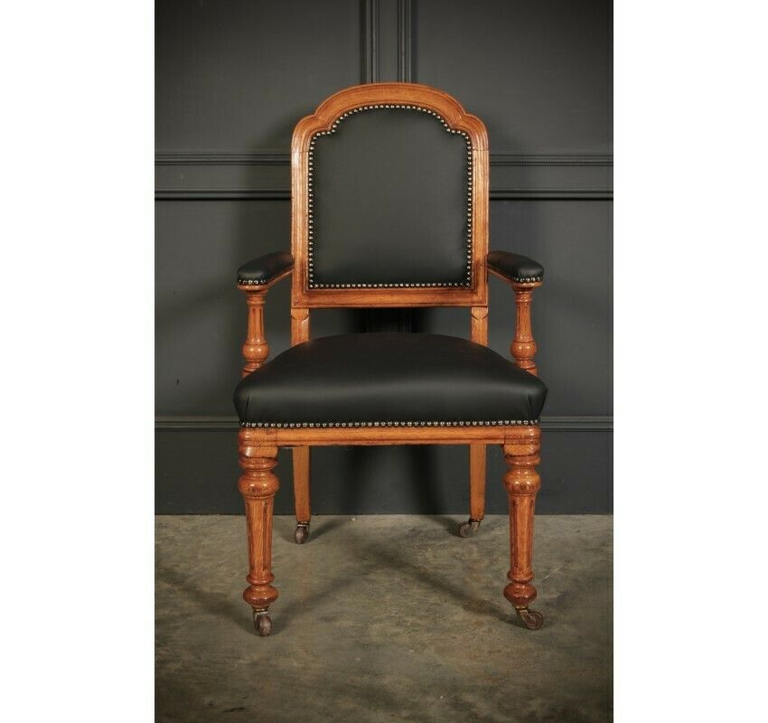 photo furniture Pair Of Gothic Oak & Leather Chairs By W.Williamson & Sons.
