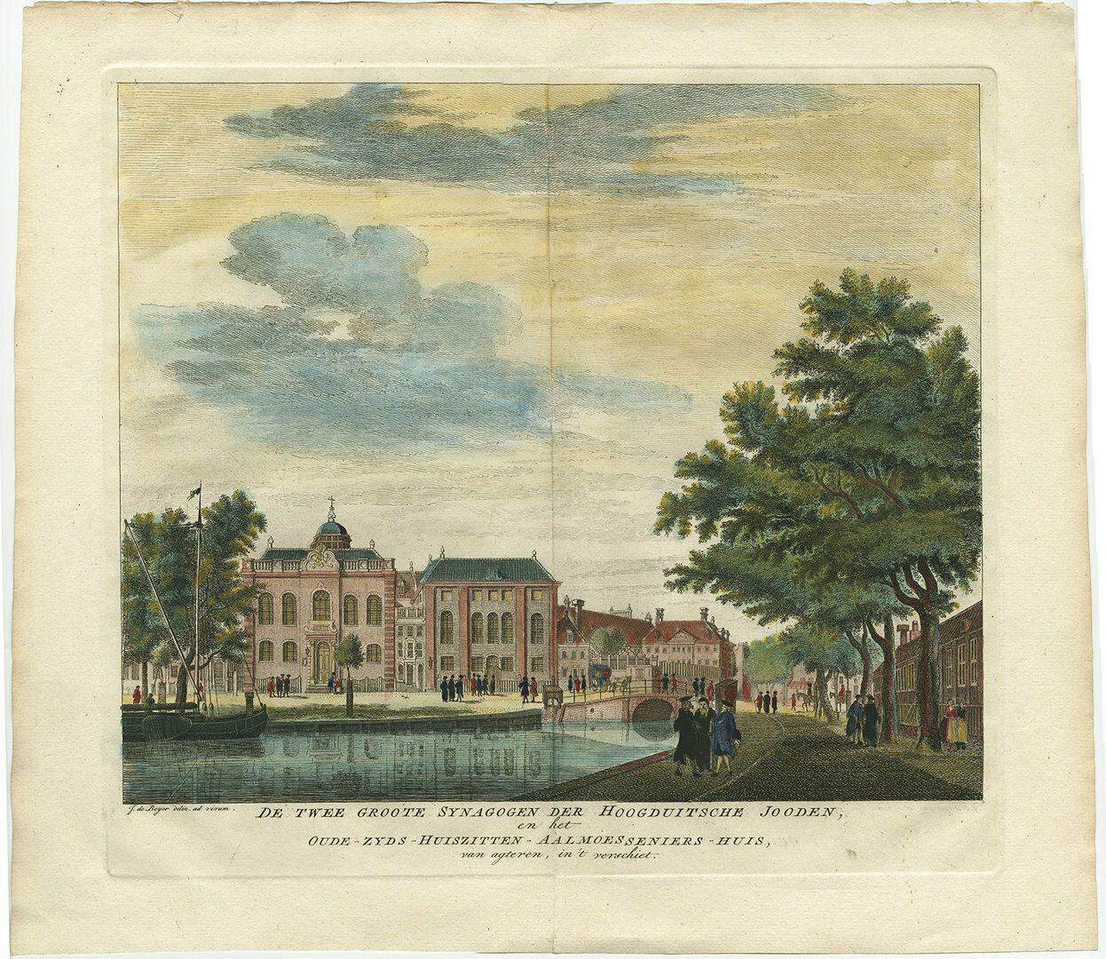Antique Print Of Synagogues In Amsterdam