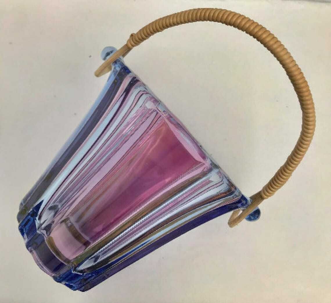 Vintage Glass Ice Bucket Purple Blue Pink Glass With Scoubidou Handle Mid Century Barware Bar Cart Decor Styling Photography Prop Gift photo 126.0