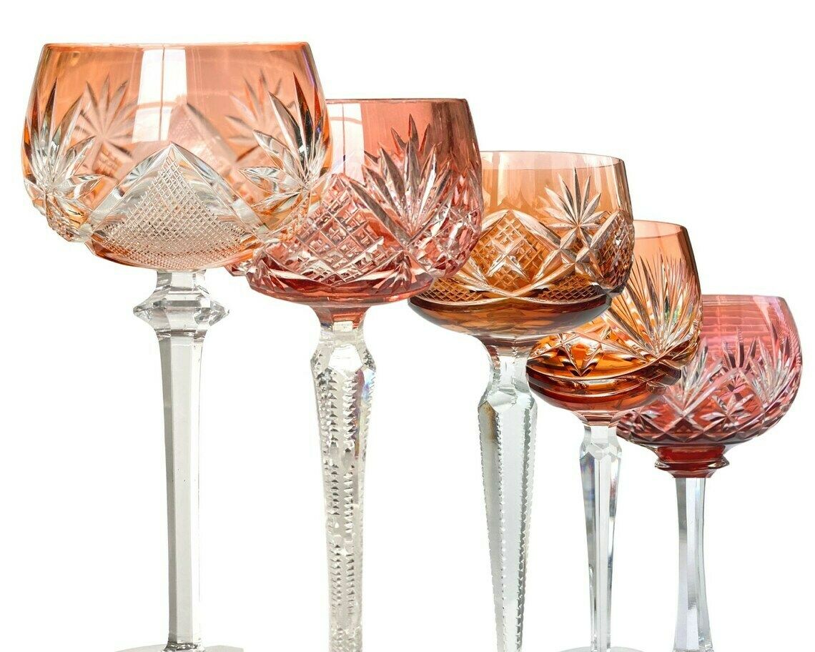 Oranje Wijnglas (1) | Kristal Met Kleuroverlay | Val Saint Lambert, Knittel | 1920–1970