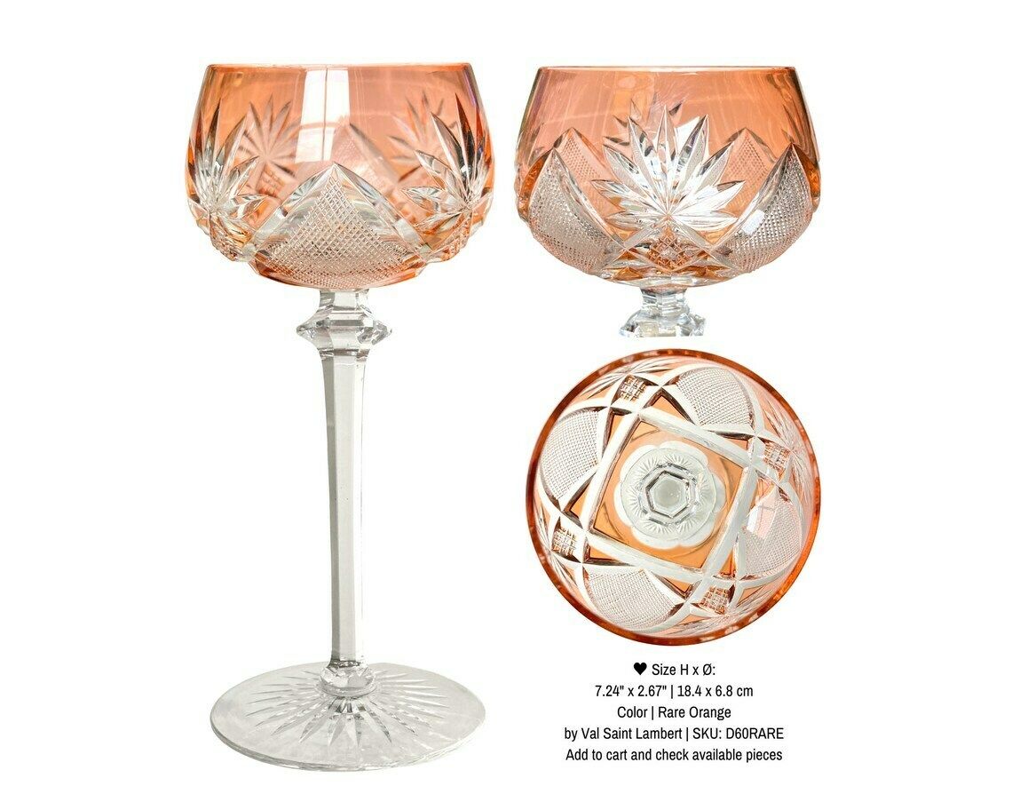 Oranje Wijnglas (1) | Kristal Met Kleuroverlay | Val Saint Lambert, Knittel | 1920–1970 photo Woonaccessoires