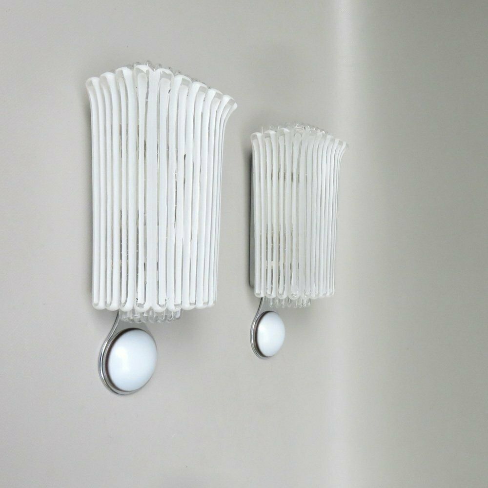 Wall Lights In Glass, Porcelain & Chrome Plate From Limburg, Keuco, 1970s, Set Of 2 photo for sale