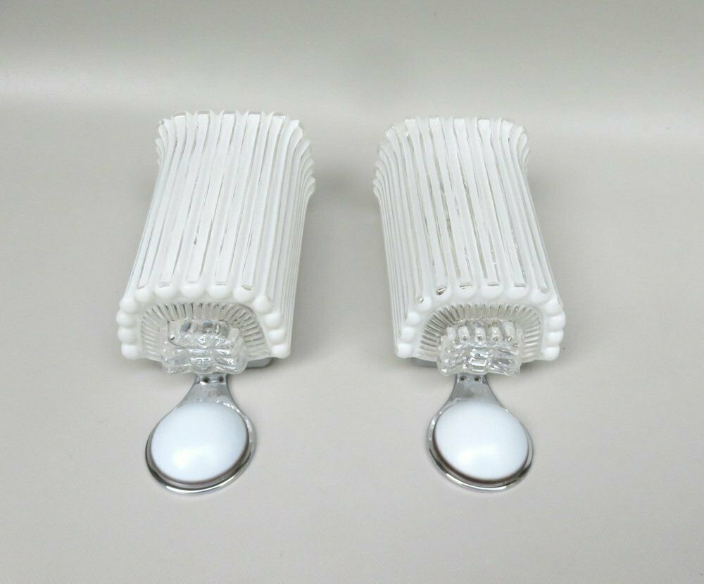 Wall Lights In Glass, Porcelain & Chrome Plate From Limburg, Keuco, 1970s, Set Of 2 photo Lighting
