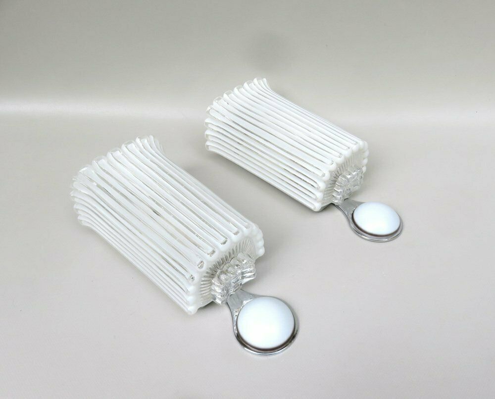Wall Lights In Glass, Porcelain & Chrome Plate From Limburg, Keuco, 1970s, Set Of 2 photo 2319.65