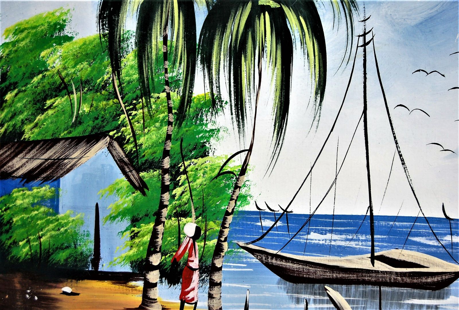Fishing In Africa, Signed Oil Painting photo Art