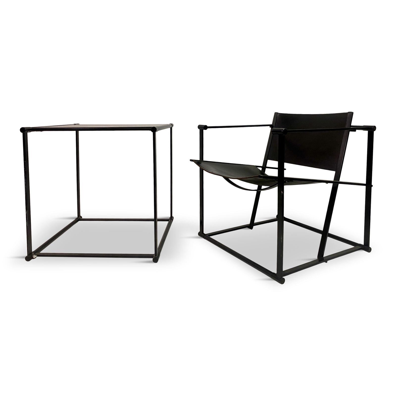 Black Leather Fm62 Chair And Cube For Pastoe By Radboud Van Beekum