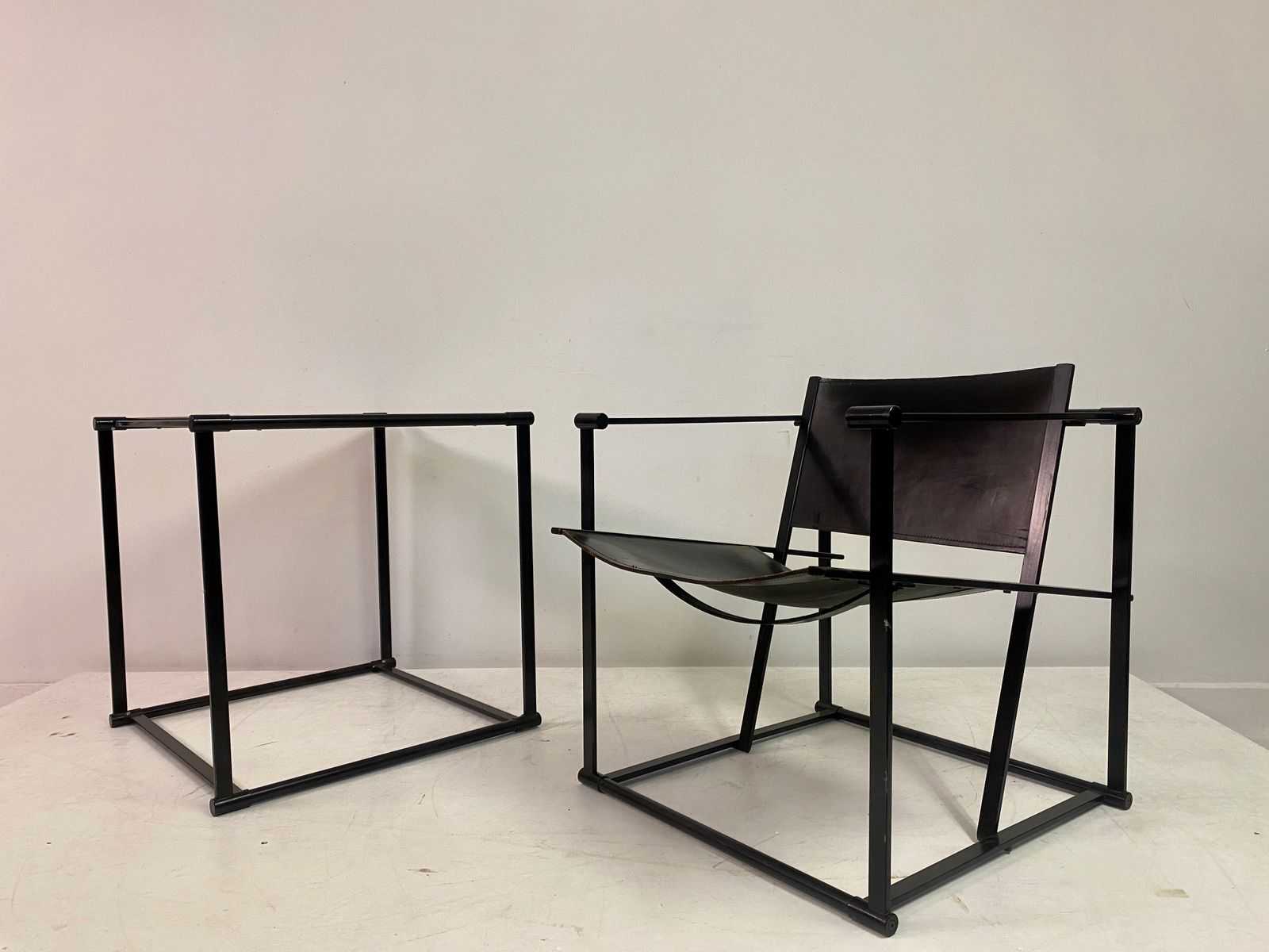 photo for sale Black Leather Fm62 Chair And Cube For Pastoe By Radboud Van Beekum