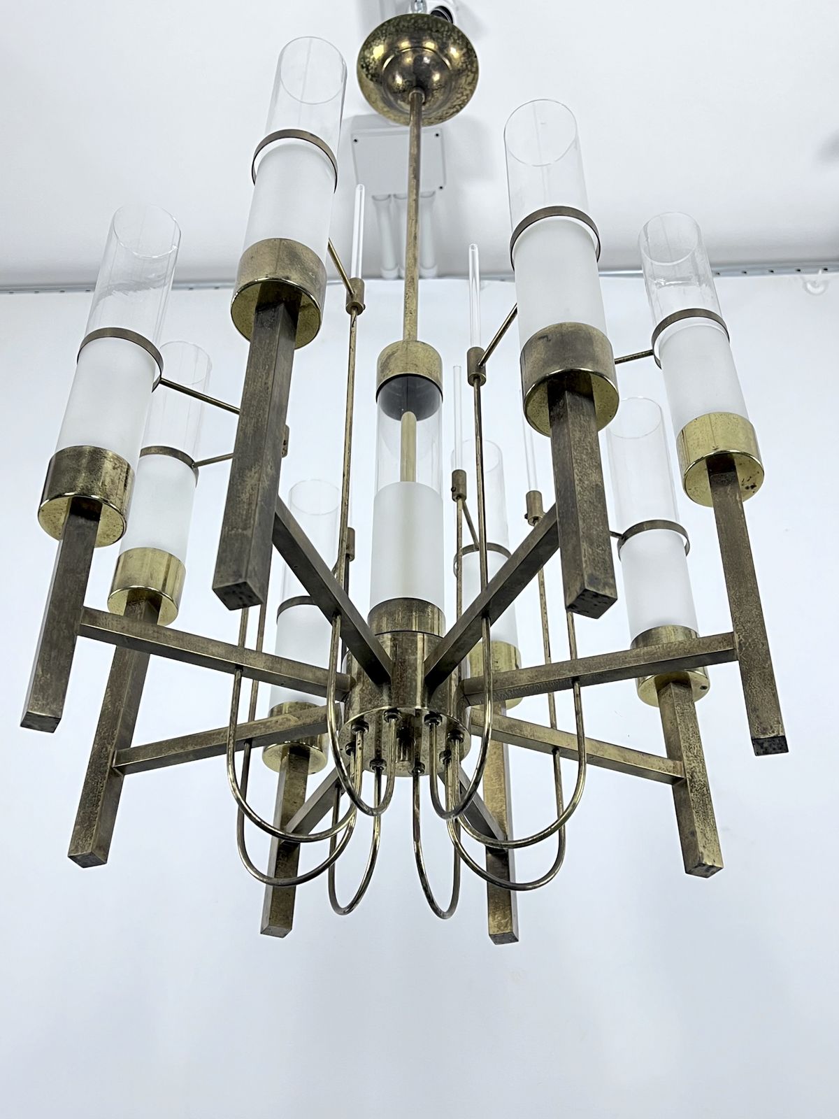 Sciolari, Eight Arms Brass And Glass Tube Chandelier. Italy 1960s photo 3825.9