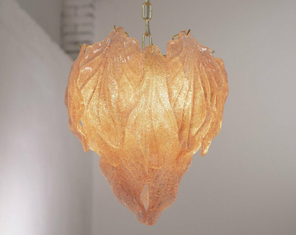 Pink Suspension Chandelier With Murano Glass Leaves, Italy, 1990s photo 1205.0