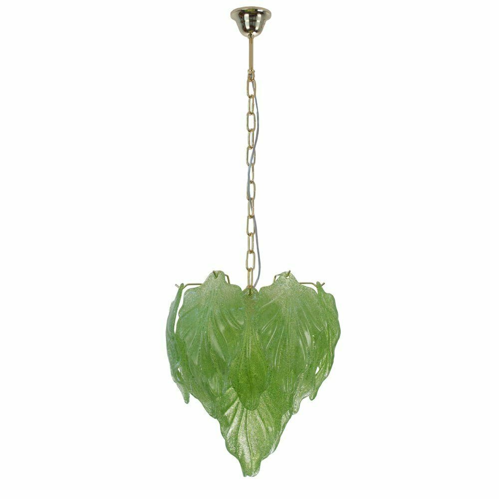 Italian Murano Glass Light Green Pendant Light With Leaves, 1990s