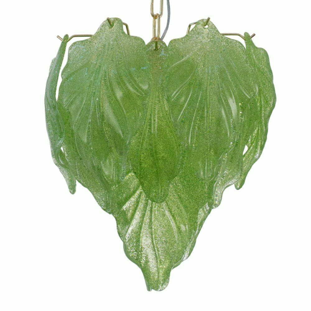 Italian Murano Glass Light Green Pendant Light With Leaves, 1990s photo furniture