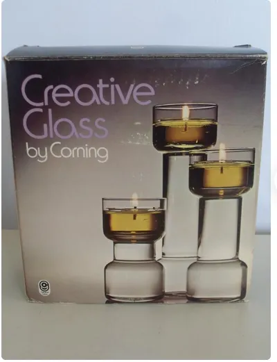 Flameglow Candle Holder Trio, Creative Glass By Corning Circa 1976 photo for sale