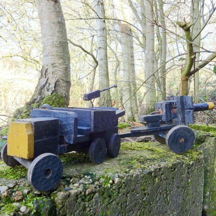 Folk Art Painted Wood And Metal Artillery Transporter photo furniture