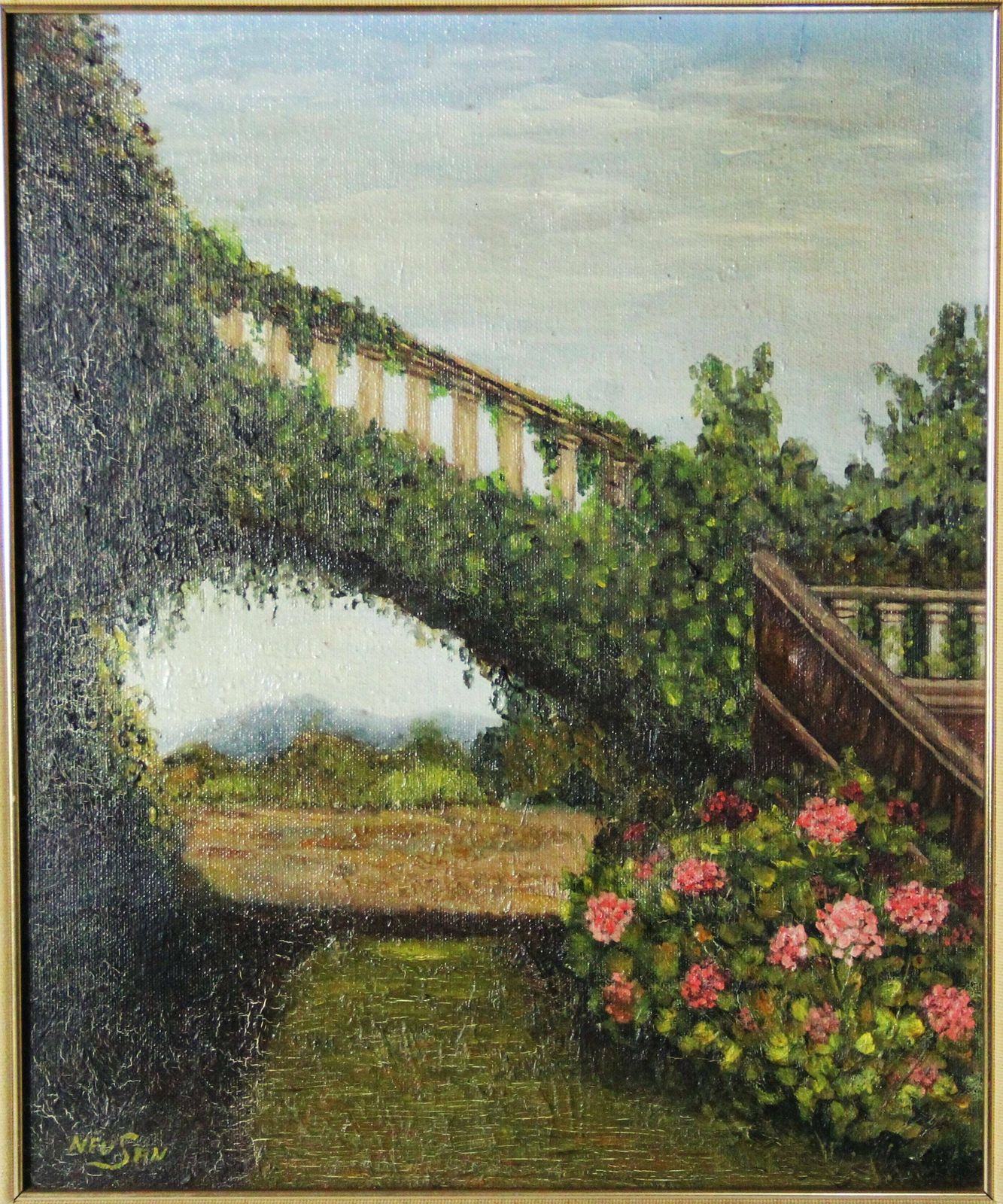 The Flowered Bridge In The Garden By Neu San photo for sale