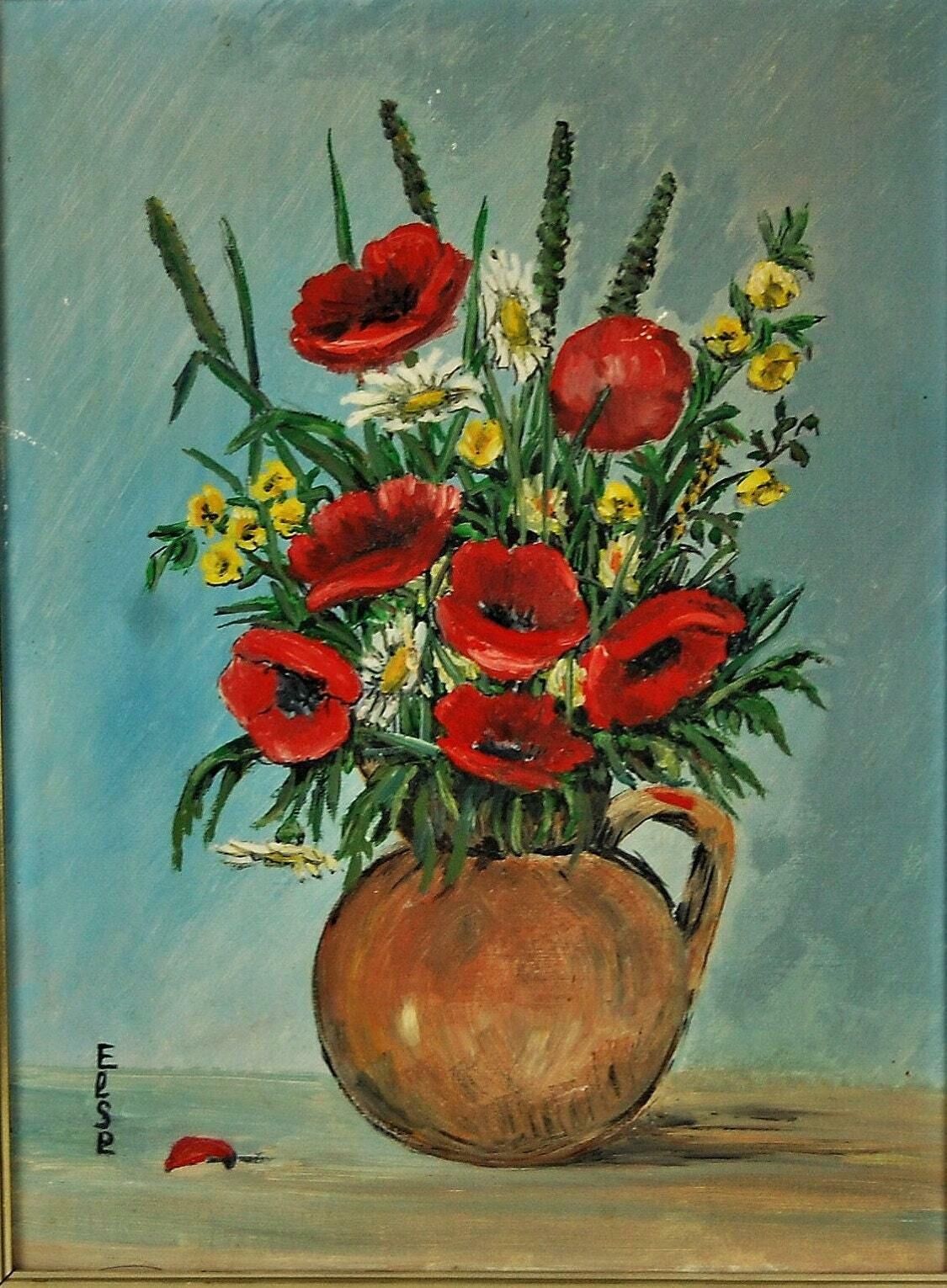 The Oil Painting With Poppies And Wildflowers