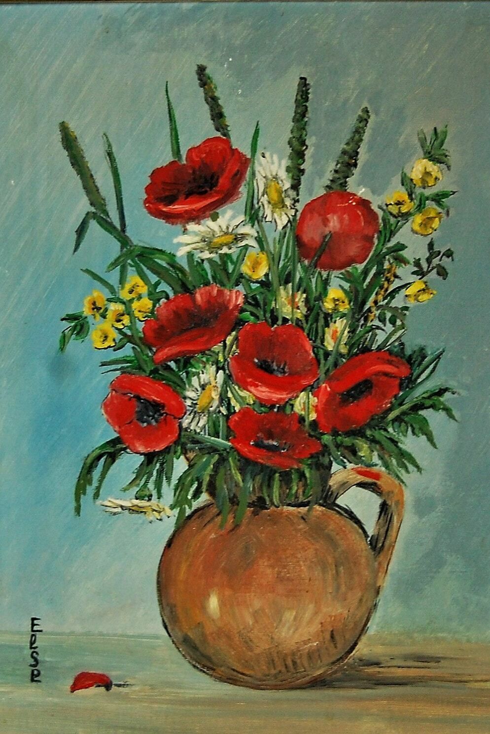 The Oil Painting With Poppies And Wildflowers photo for sale