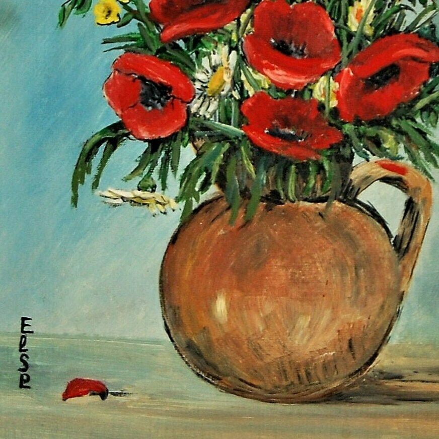 The Oil Painting With Poppies And Wildflowers photo Art