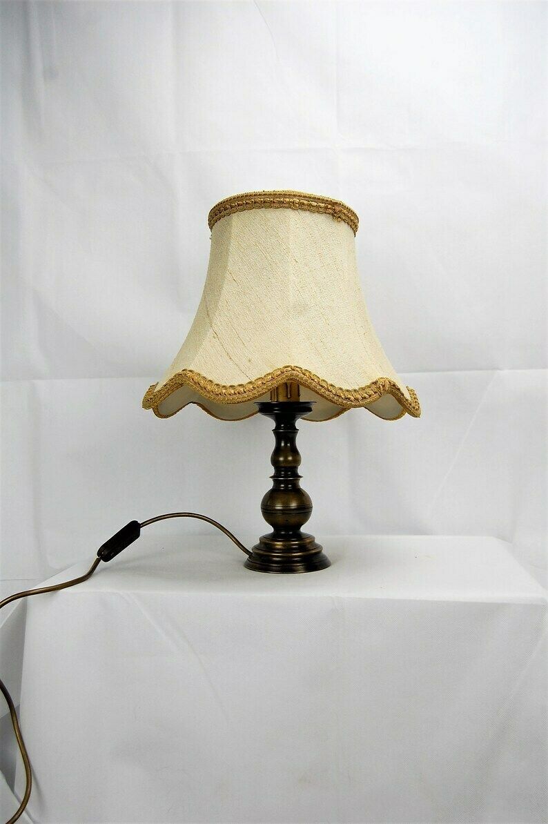 Noble Lamp From The Middle Of The Century With Raw Silk Shade, Germany Of The 1940s photo buy