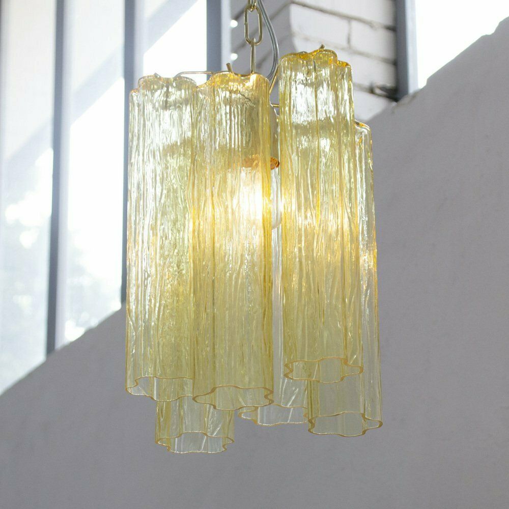 Tronchi Chandelier In Chamomile Yellow Glass, Italy, 1990s photo vinterior