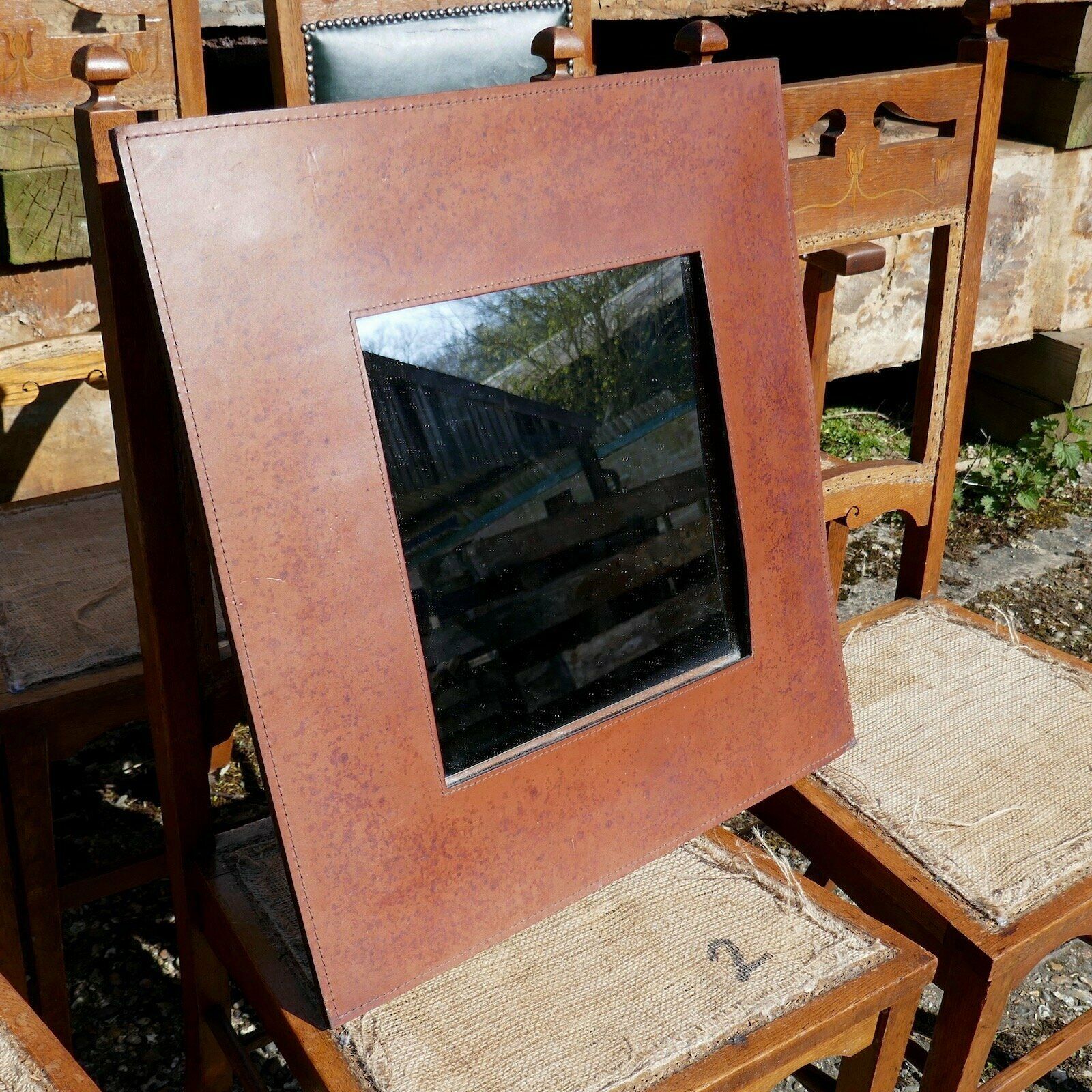 Heal's Distressed Leather Mirror